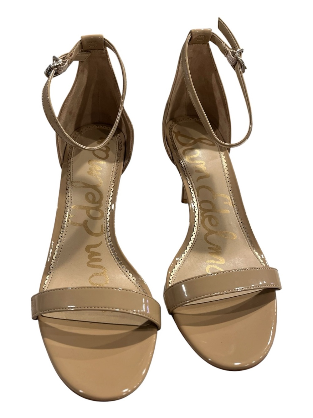 Sam Edelman Patti Nude Patent Ankle-Strap Heeled Sandals Size 12 EUC Wedding